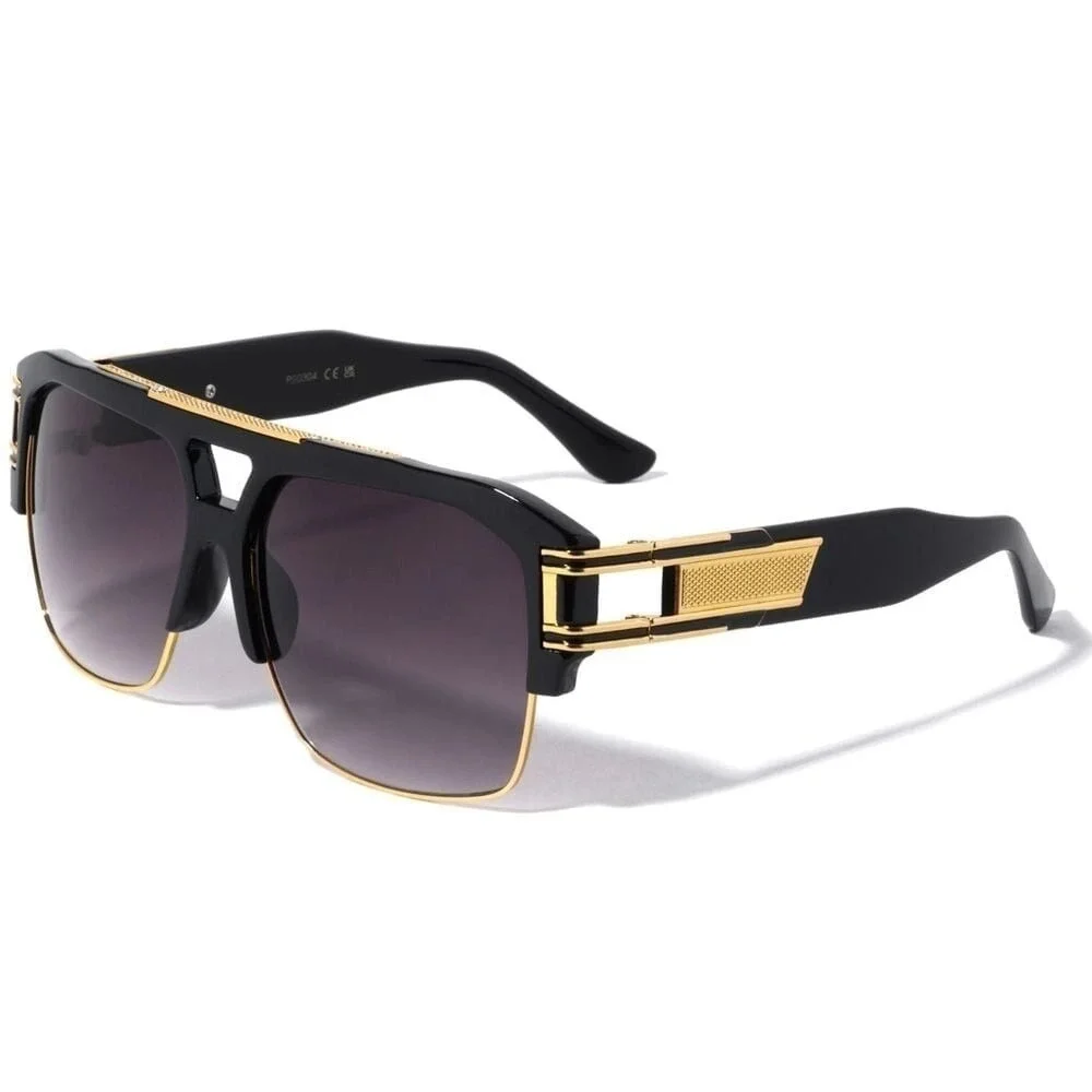 Sunglasses Gold Metal Frame‎ Square Black Gradient Lens Fashion Style Oversized